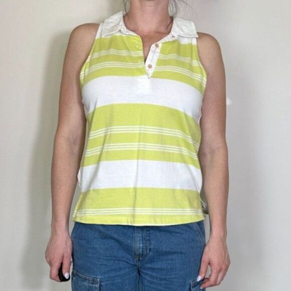Maeve by Anthropologie Green and White Striped Collared Sleeveless Top Sz Medium - Picture 1 of 5